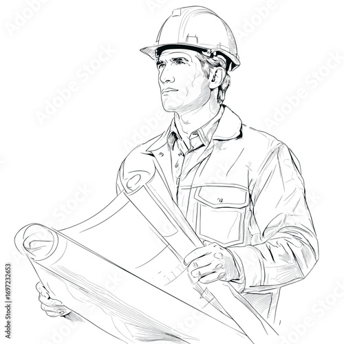 Architect in hard hat holding blueprints