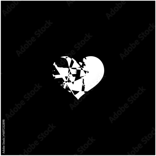 Vector Shattered white heart depicts heartbreak and loss.