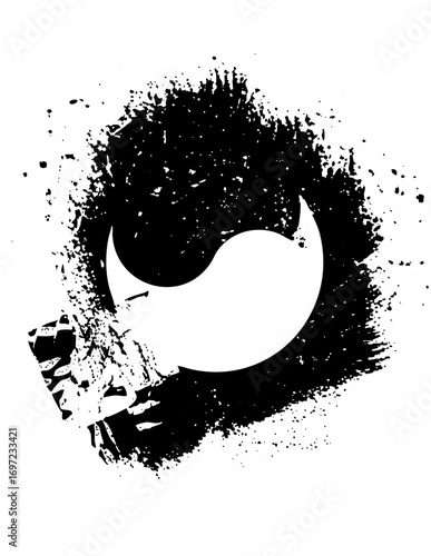 Vector Abstract Yin Yang Symbol with Textured Brushstroke Frame