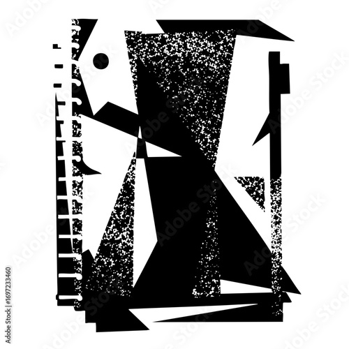 Vector Abstract figure with geometric shapes and textured fill.