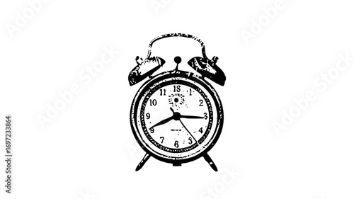Vector Vintage alarm clock with hands pointing to nine oclock.