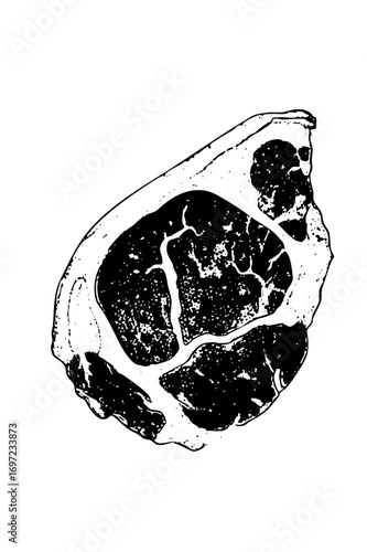 Vector Detailed of a bone-in meat cut showcasing marbled texture.