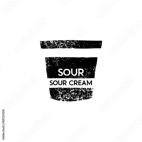 Vector Black and white of a sour cream container with text.