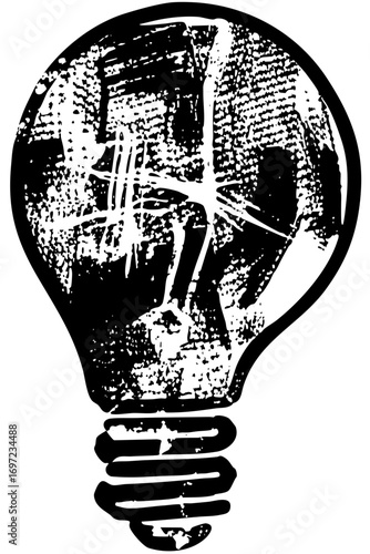 Vector Intricate lightbulb contains a cityscape silhouette.