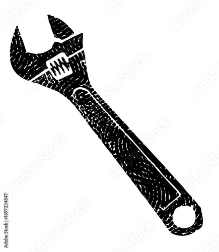 Vector Detailed of a black adjustable wrench tool.