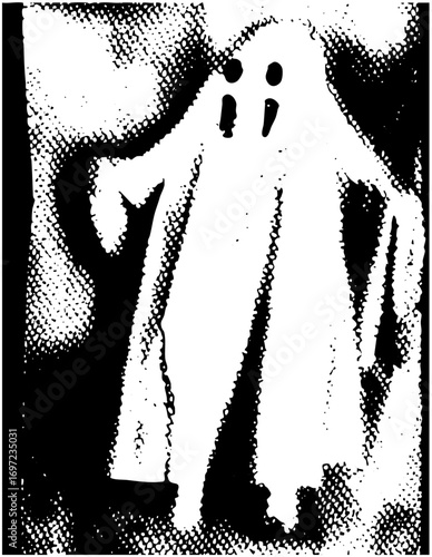 Vector Spectral apparition of a ghostly figure with outstretched arms.