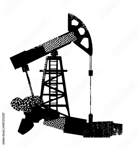 Vector Detailed vector of a pumping jack for oil extraction.
