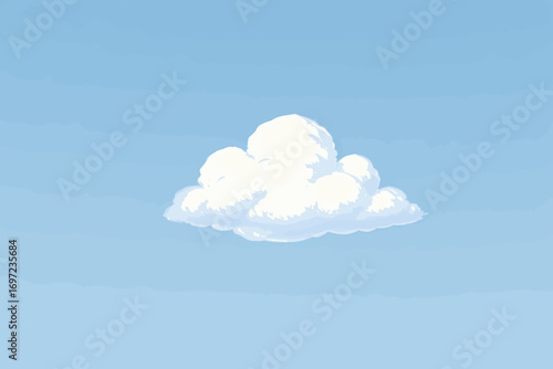 Single fluffy cloud on pastel blue sky in flat design