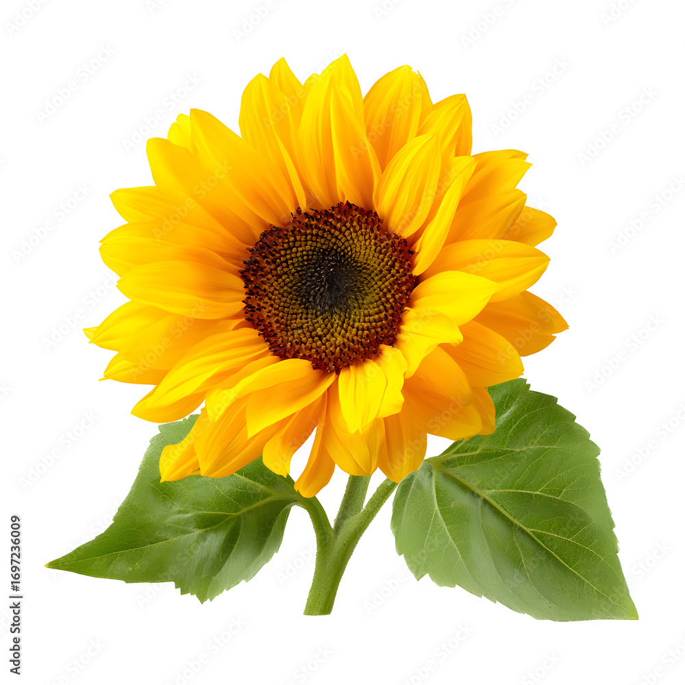 Fototapeta premium Single bright sunflower isolated on black