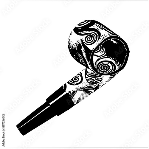Vector Intricate pipe with swirling and a stylized canine head.