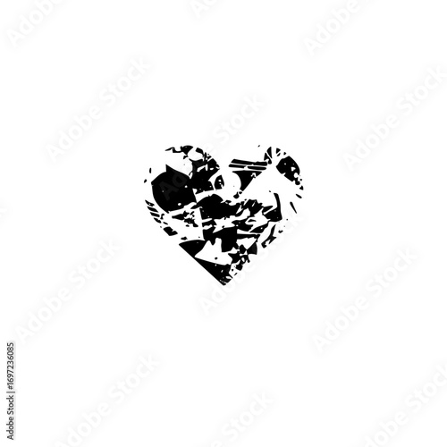 Vector Fragmented black heart conveys brokenness and vulnerability.