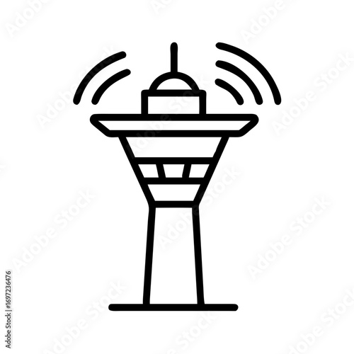 An illustration of an air traffic control tower emitting radio waves