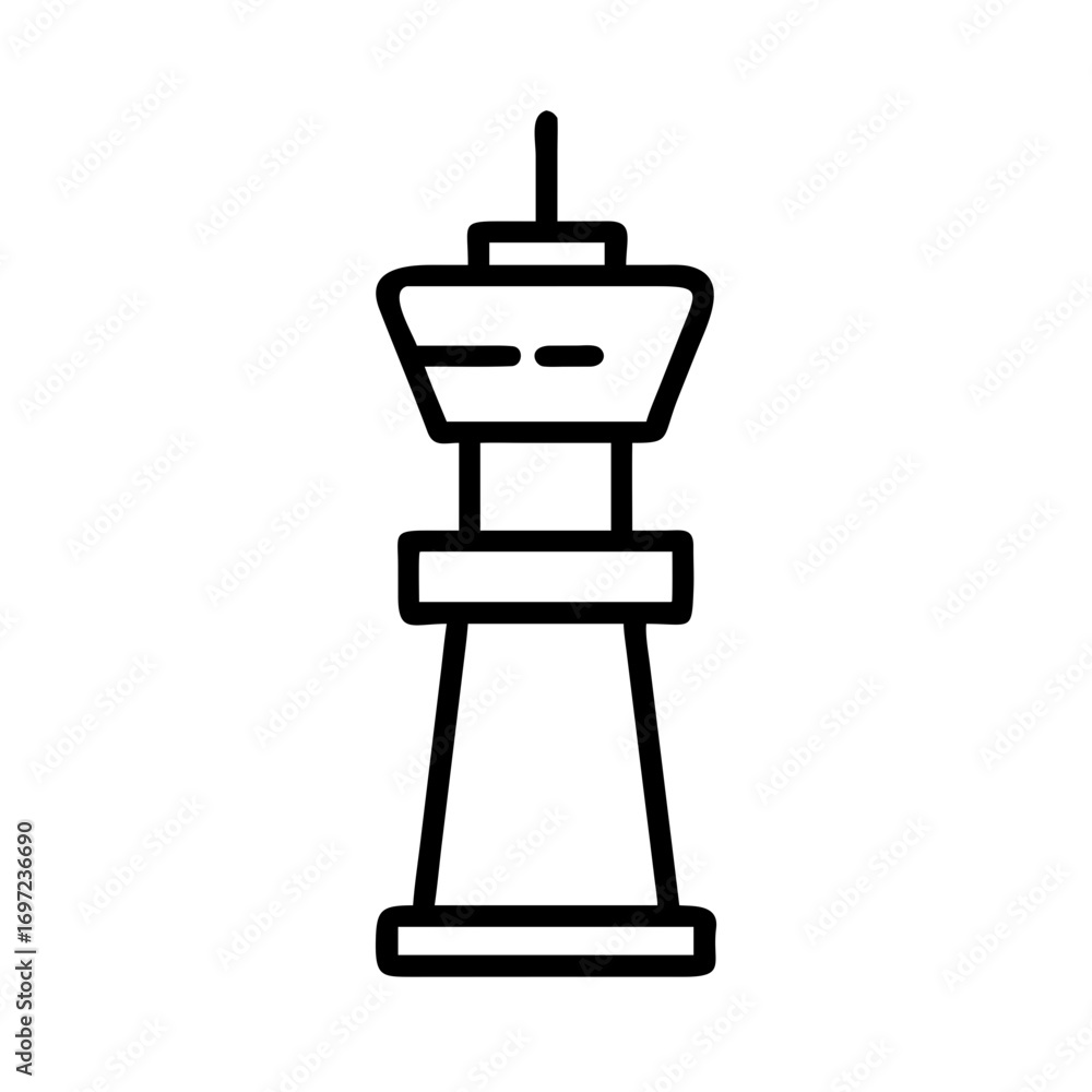 Obraz premium An illustration of an airport control tower with a simple design. The tower is depicted with clean lines, and a minimalist approach.