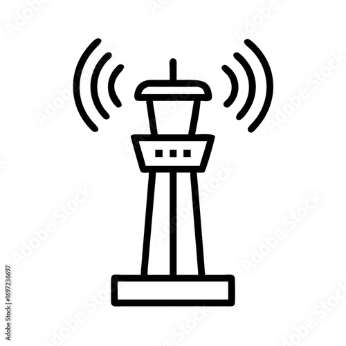 An illustration of an air traffic control tower transmitting signal