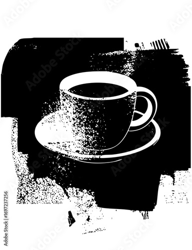 Vector Elegant cup and saucer with distressed texture.