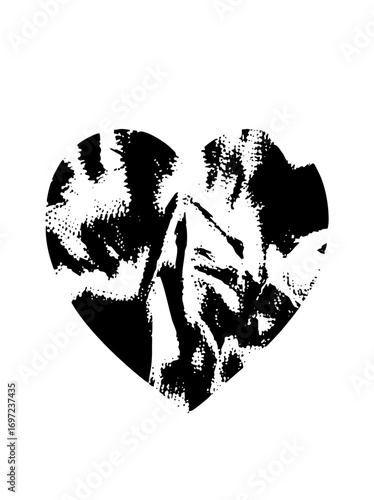 Vector Embracing couple silhouette forms a textured heart shape.
