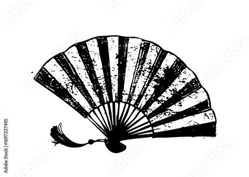 Vector Elegant handheld fan with tassel detail.