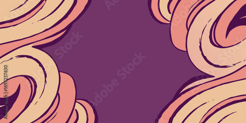 Abstract Swirls of Color: Dynamic ribbons of color elegantly spiral inwards from each corner, framing a deep purple backdrop, conjuring the aesthetic of imagination and creation.