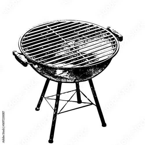 Vector Detailed of a spherical barbecue grill with open lid.