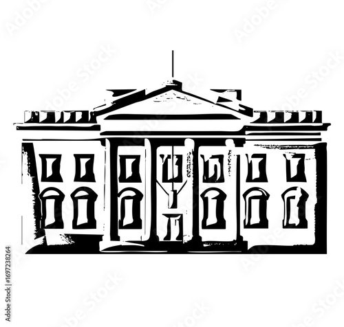 Vector Classic building facade with columns and pediment.