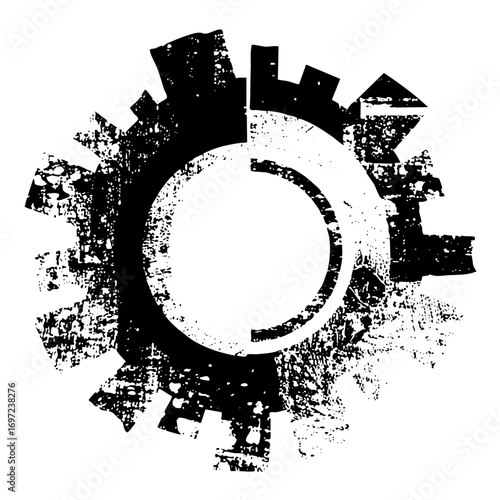 Vector Distressed mechanical gear with central void .