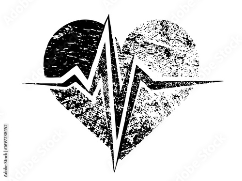 Vector Heartbeat forming a distressed heart shape.