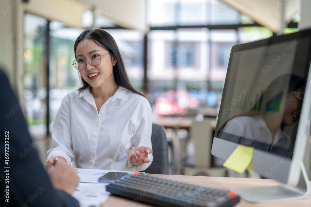 Fototapeta premium Businesswoman explaining business plan to her colleague in the office