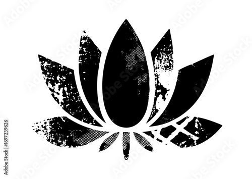 Vector Elegant black lotus flower with distressed texture.