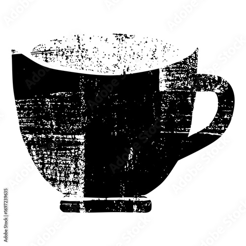 Vector Black silhouette of a full coffee cup with foam.