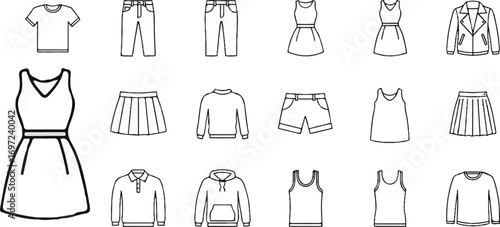 Thanks for uploading the second image! Both of these images appear to be sets of clothing icons, possibly for design reference, fashion inventory, or app development. Here’s a quick breakdown and 