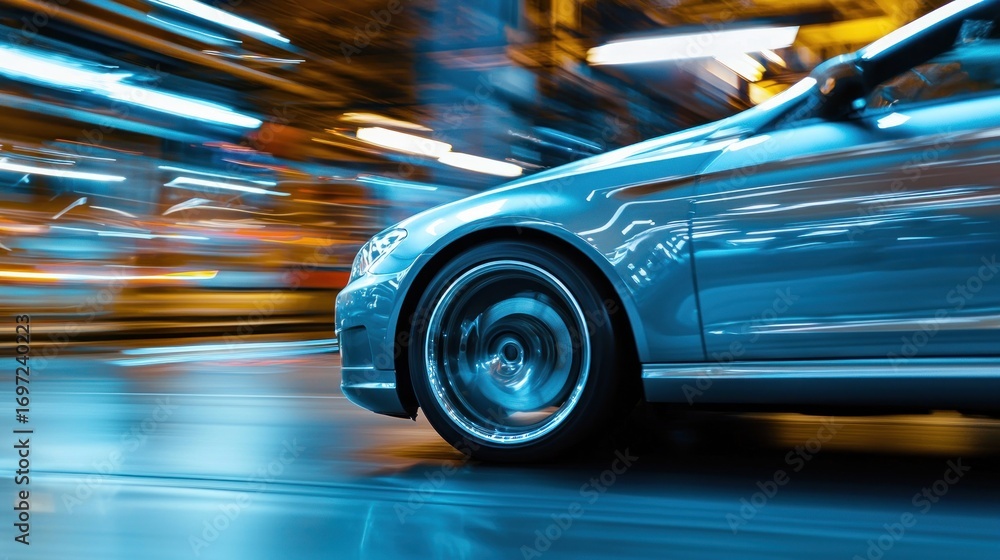 Fototapeta premium Fast car in industrial setting