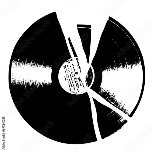 Vector Shattered vinyl record with central label detail.
