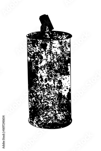 Vector Distressed cylindrical container with a cap.