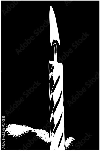 Vector Elegant burning candle with a flickering flame.