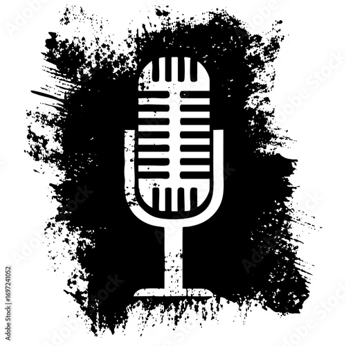 Vector Vintage microphone with distressed texture.
