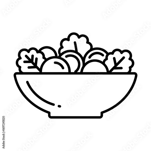 salad bowl line icon representing fresh healthy food and organic ingredients