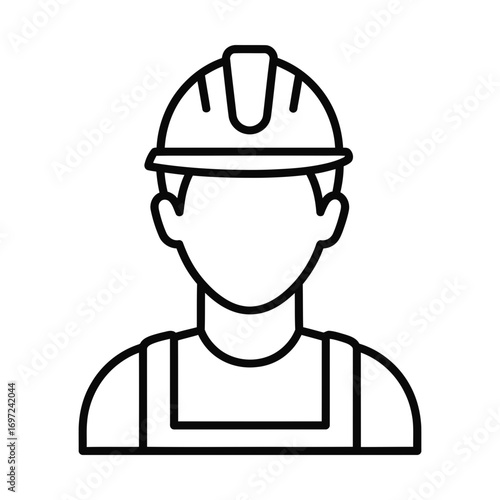 builder and construction worker line icon representing labor and engineering work