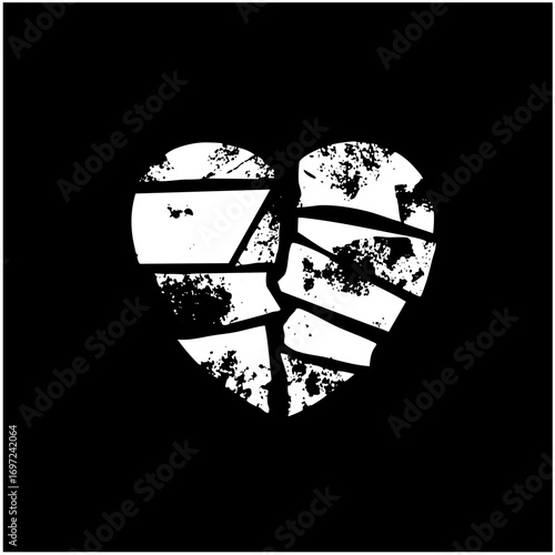 Vector Fragmented heart depicts brokenness and emotional distress.