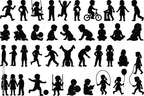 Kids silhouettes vector illustration bundle