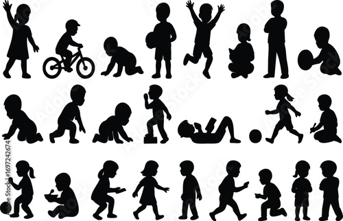 Kids silhouettes vector set
