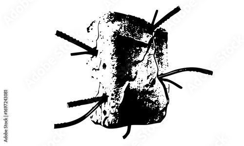 Vector Fragmented stone block pierced by sharp spikes vector .