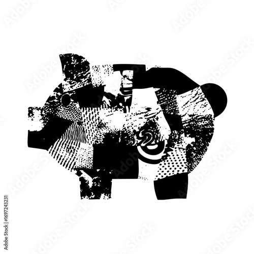 Vector Abstract figures interact in a dynamic monochrome composition.