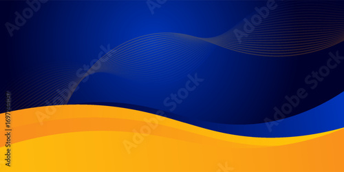 Abstract blue and yellow wave wide background banner curve element with line blue pettern space for text and message design, overlapping layers. vector Eps 10