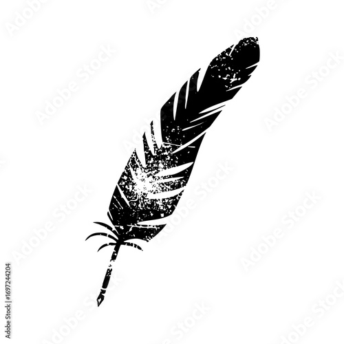 Vector Detailed black quill pen with textured feather .