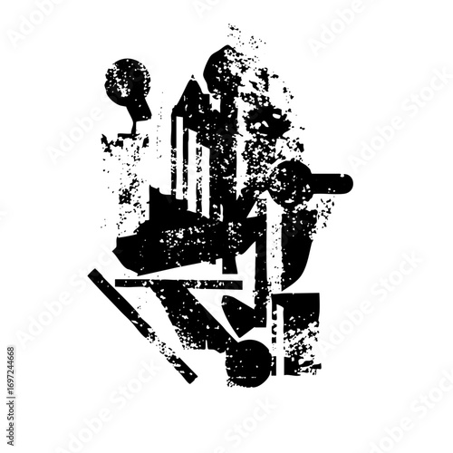 Vector Abstract of a person with objects in a dynamic composition.