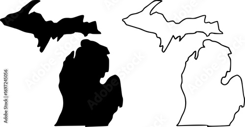 Michigan state border map outline and silhouette vector graphic isolated image	