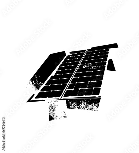 Vector Black and white of solar panels generating clean energy.