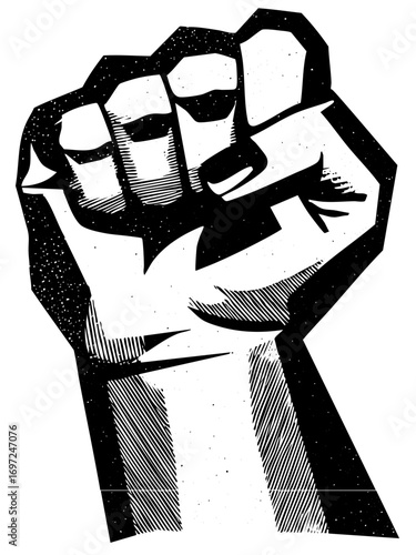 Vector Raised clenched fist conveys strength and resistance.