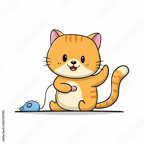 Cute Orange Cat Playing with a Toy Mouse