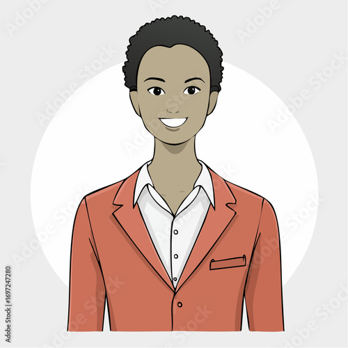 Confident young professional smiling warmly, ready for business success in a modern setting